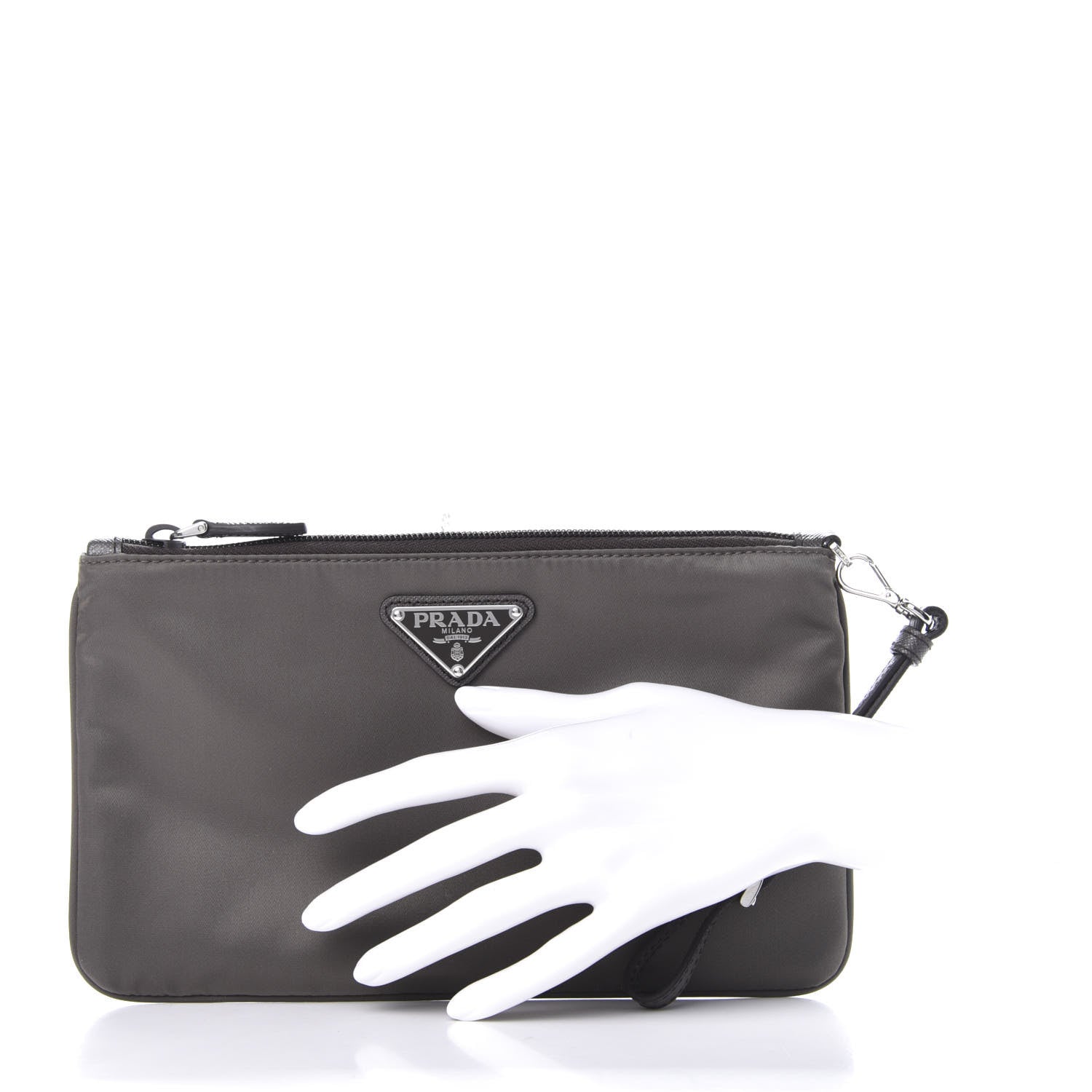 Prada Tessuto Nylon Saffiano Wristlet Grey 2 of 8