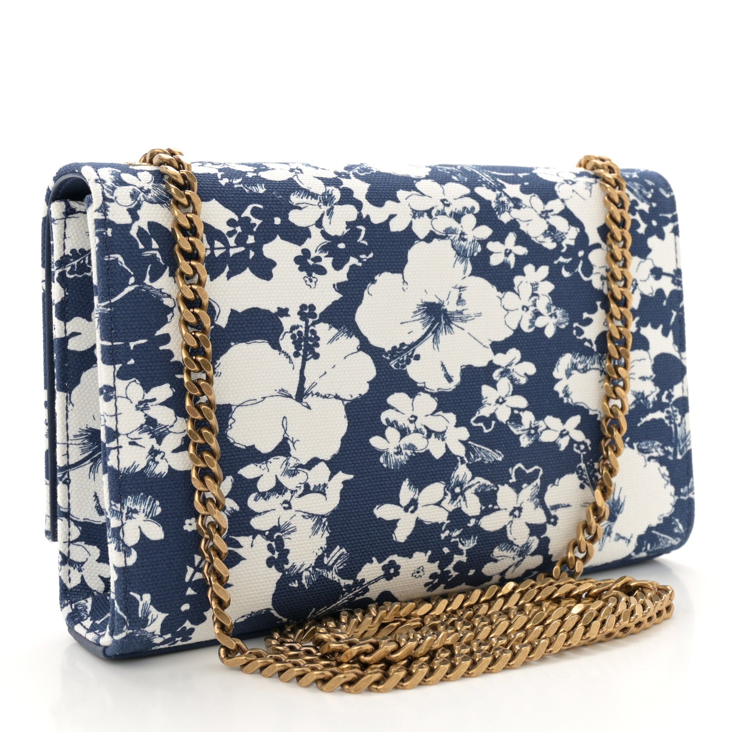 Saint Laurent Canvas Small Monogram Hibiscus Print Kate Satchel Blue 3 of 11