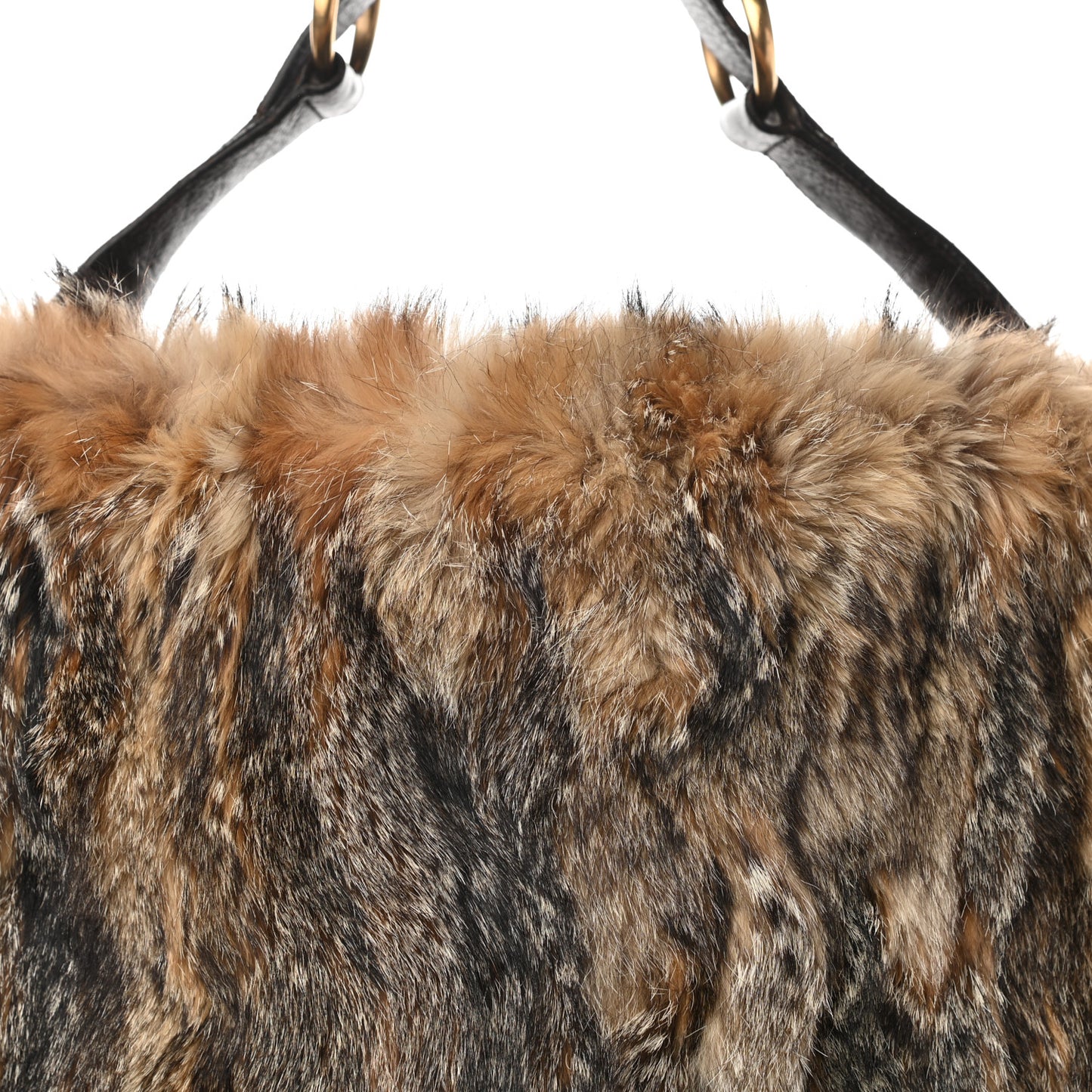 Raccoon Fur Large Horsebit Chain Hobo Brown