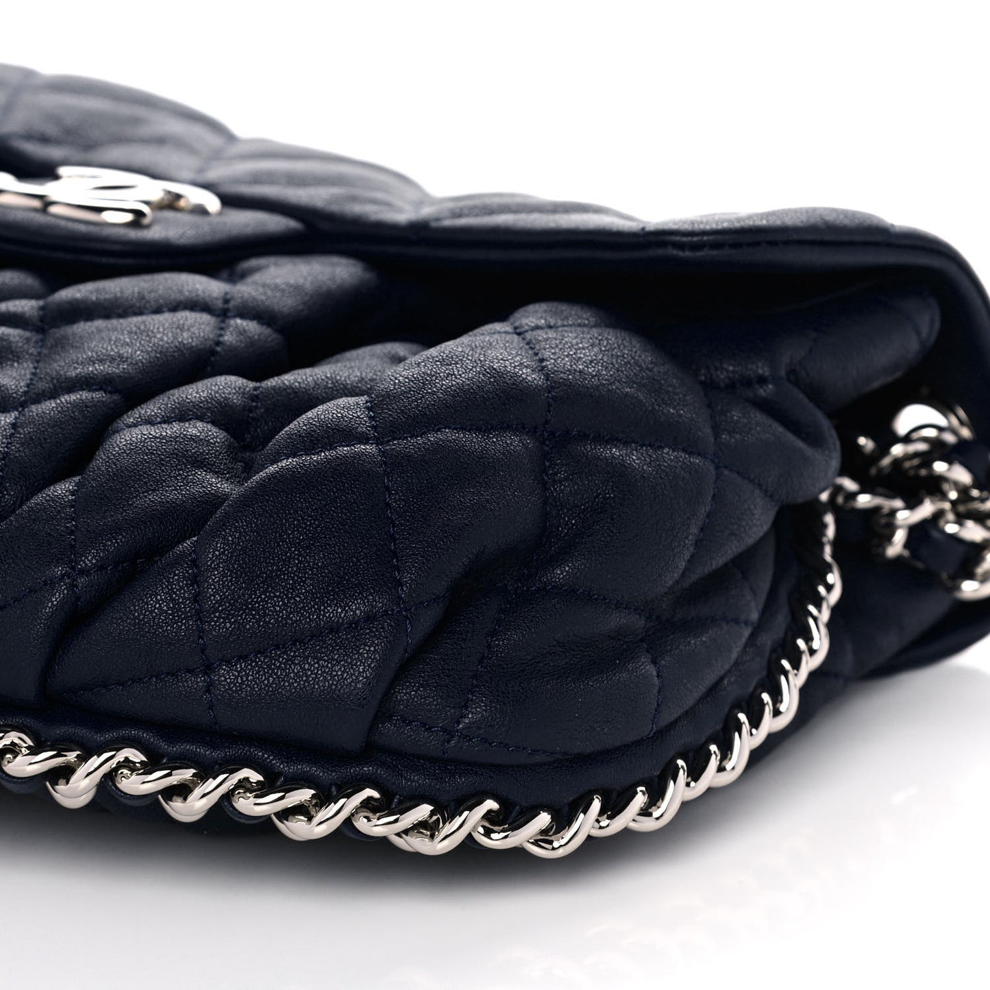Washed Lambskin Quilted Mini Chain Around Flap Navy