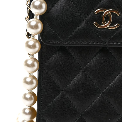 Chanel Lambskin Quilted Pearl Phone Holder With Chain Black 11 of 11