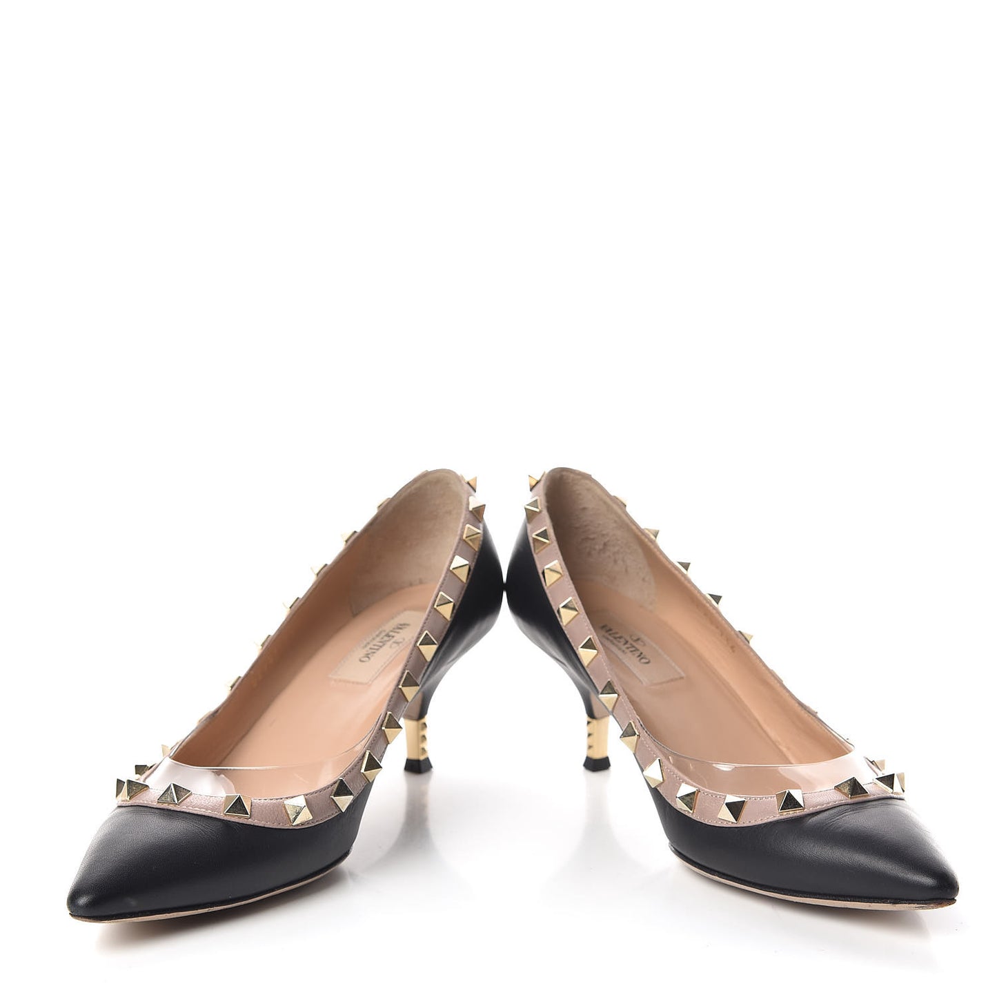 Nappa Rockstud Low Heel Pumps 36 Black Poudre