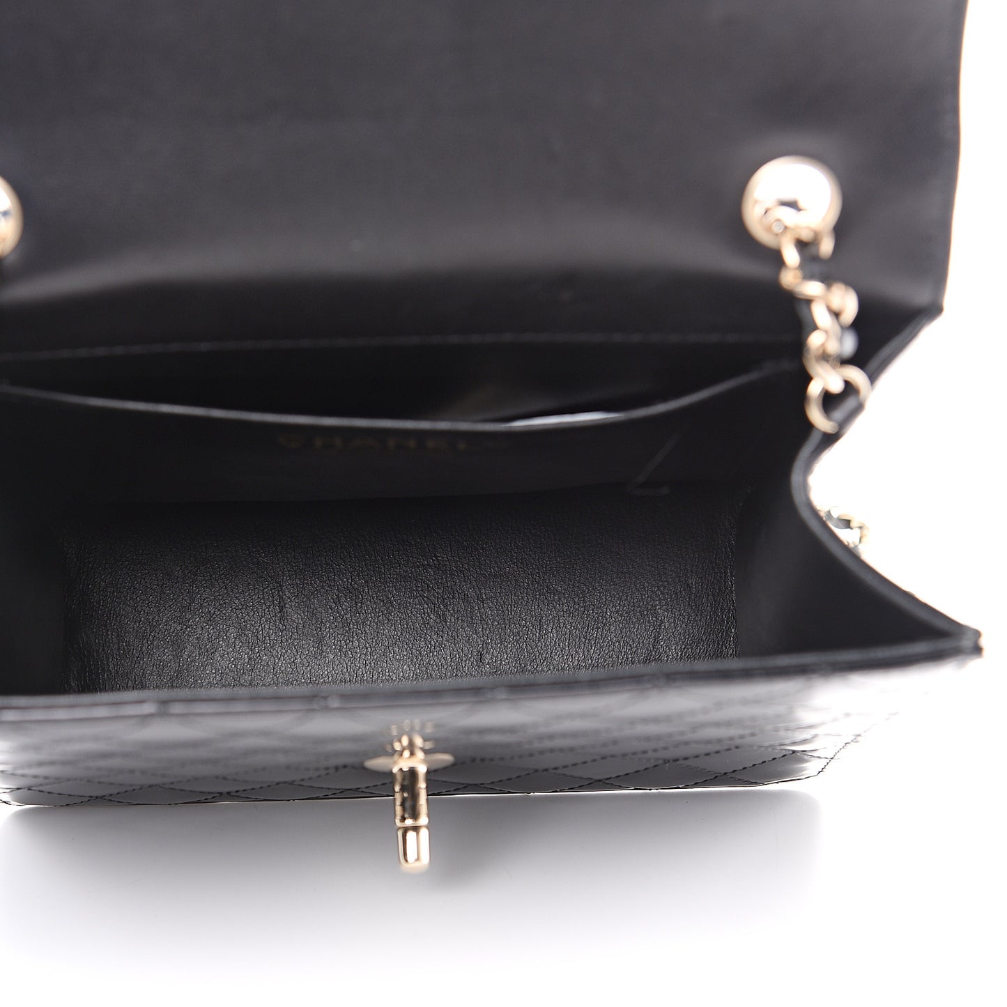Glazed Calfskin Quilted Flap Black
