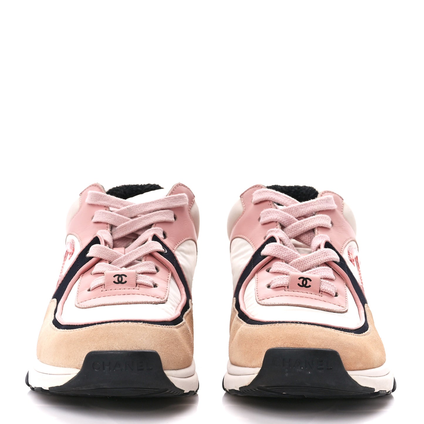 Nylon Lambskin Suede Calfskin CC Sneakers 38 Pink White Black