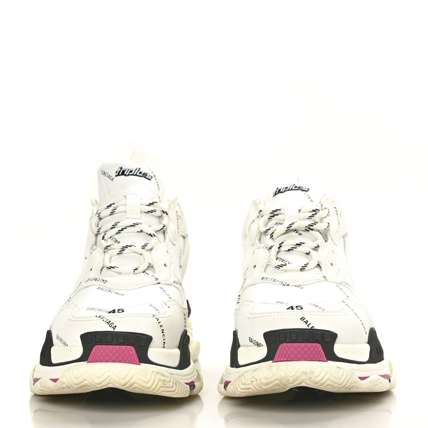 Balenciaga Technical Fabric Allover Logo Mens Triple S Sneakers 45 White Black Pink 2 of 7