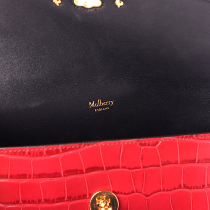 Mulberry Crocodile Embossed Calfskin Large Darley Cosmetic Pouch Red Berry 7 of 8