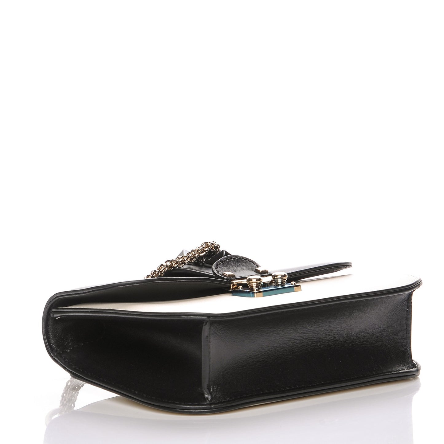 Vitello Small Glam Lock Rockstud Flap Black Light Ivory