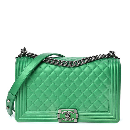 Chanel Metallic Calfskin Quilted New Medium Boy Flap Green 1 of 13