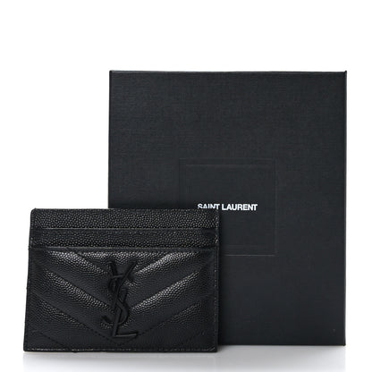 Saint Laurent Grain De Poudre Matelasse Chevron Monochrome Monogram Credit Card Case Black 8 of 8