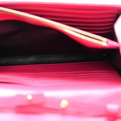 Saint Laurent Grain De Poudre Matelasse Chevron Monogram Chain Wallet Lipstick Fuchsia 5 of 15