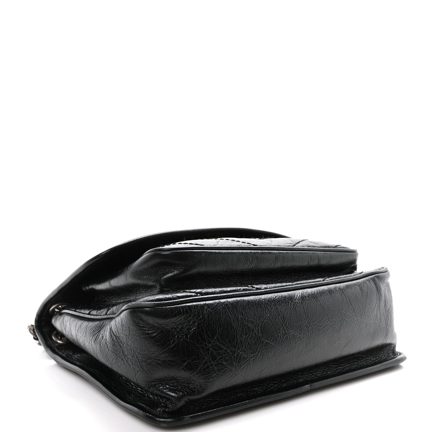 Crinkled Calfskin Matelasse Monogram Medium Niki Chain Satchel Black