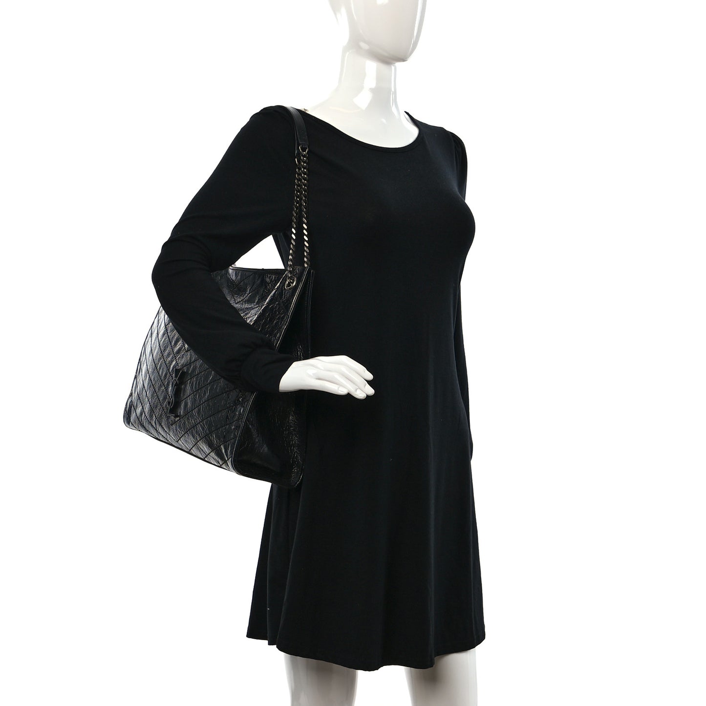 Crinkled Calfskin Matelasse Monogram Large Niki Shopper Tote Black