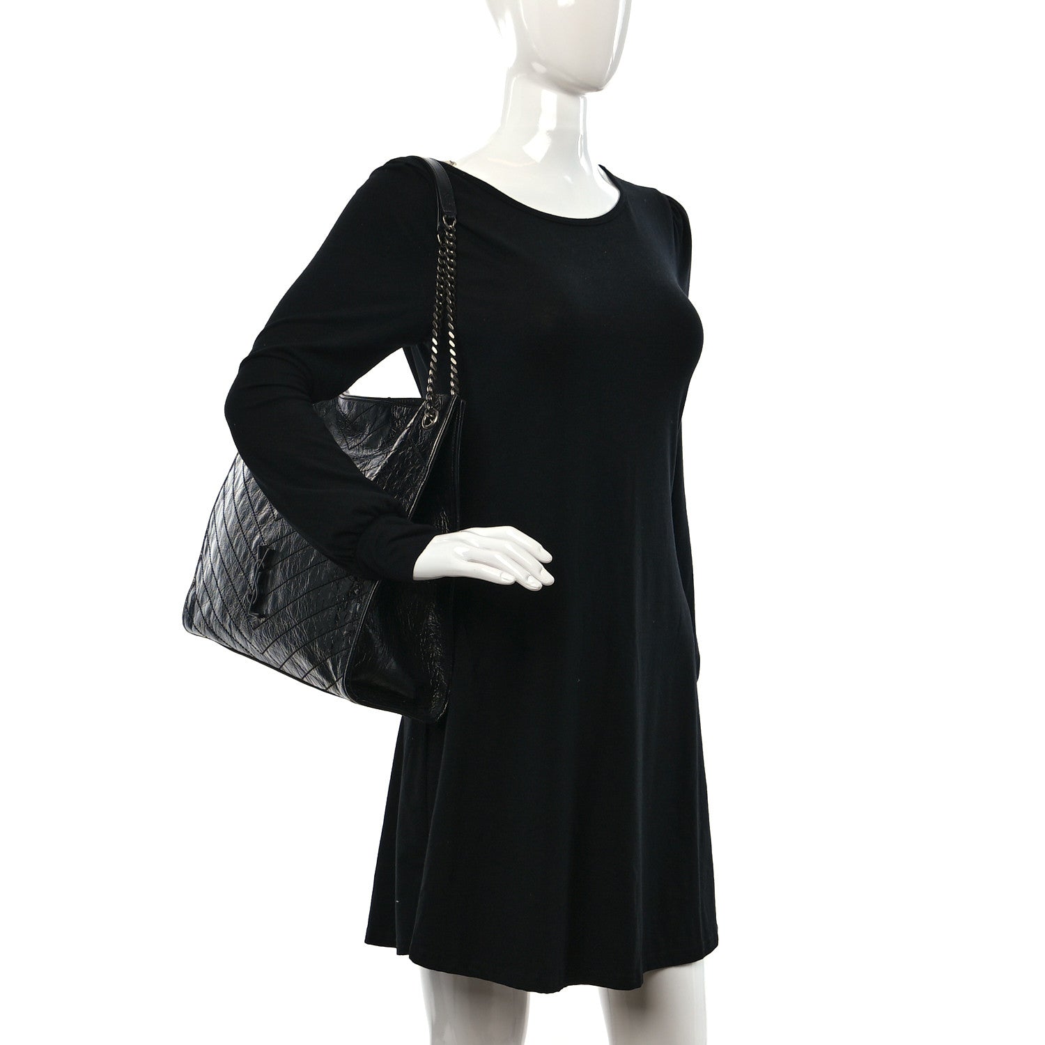 Saint Laurent Crinkled Calfskin Matelasse Monogram Large Niki Shopper Tote Black 2 of 9