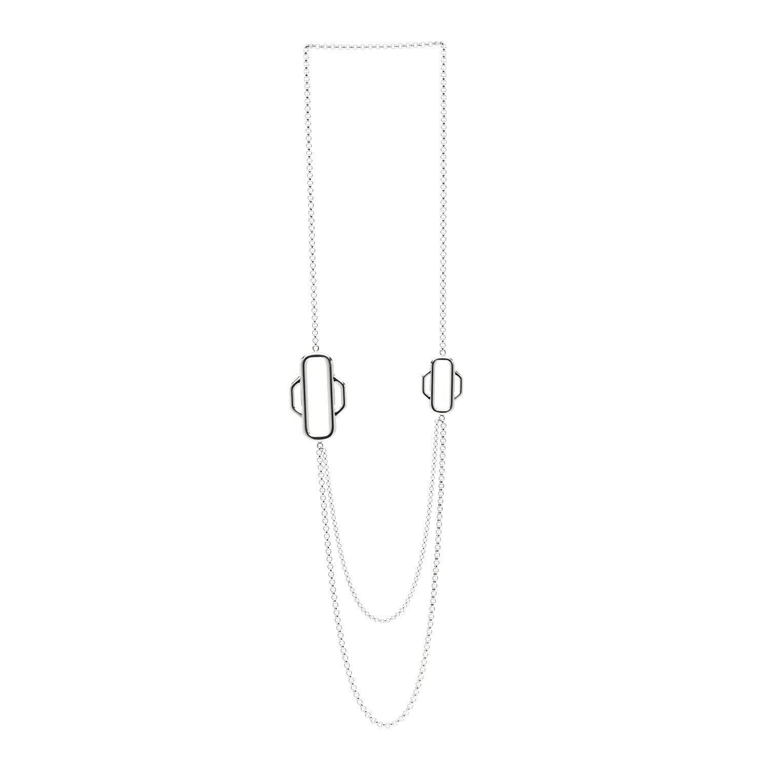 Hermes Sterling Silver Attelage Double Chain Necklace 3 of 4