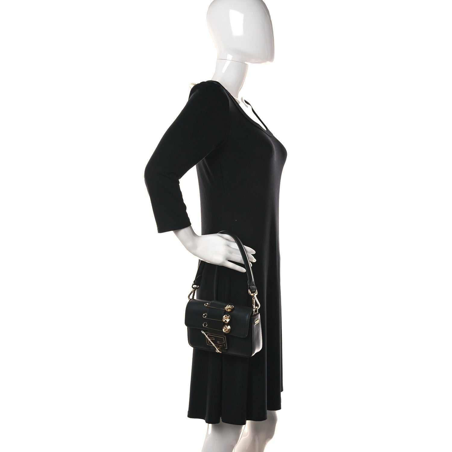 Fendi X VERSACE Vitello Seta Fendace Mini Brooch Baguette Black 2 of 7