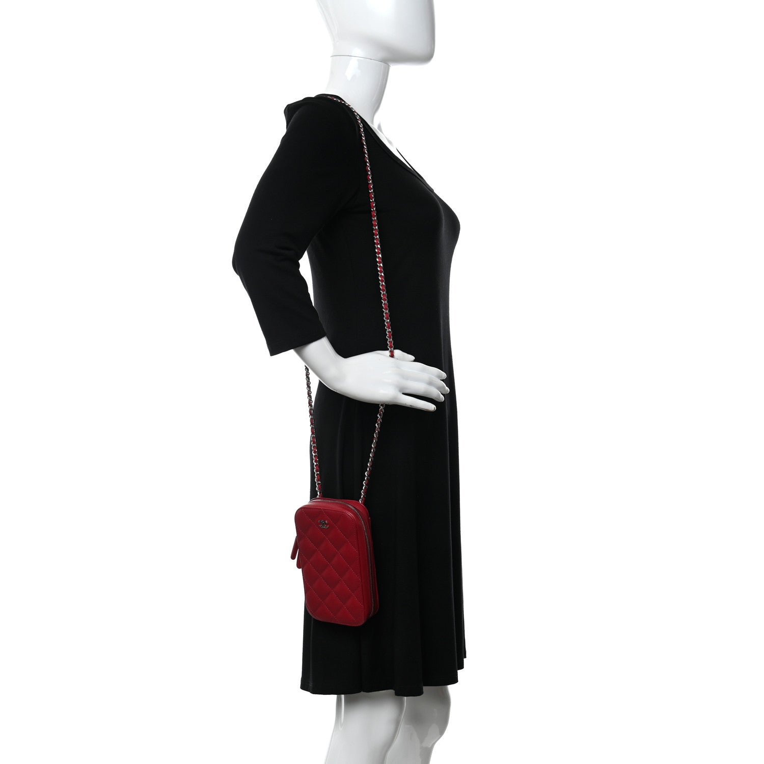 Chanel Caviar Quilted Phone Holder Wallet On Chain WOC Red 2 of 11