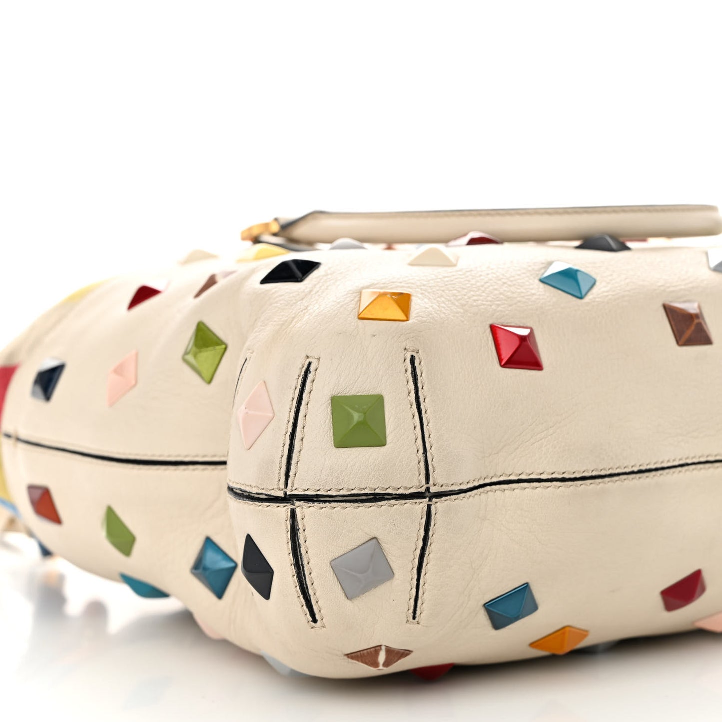 Calfskin Studded Medium B Fab Drawstring Tote Milk Multicolor