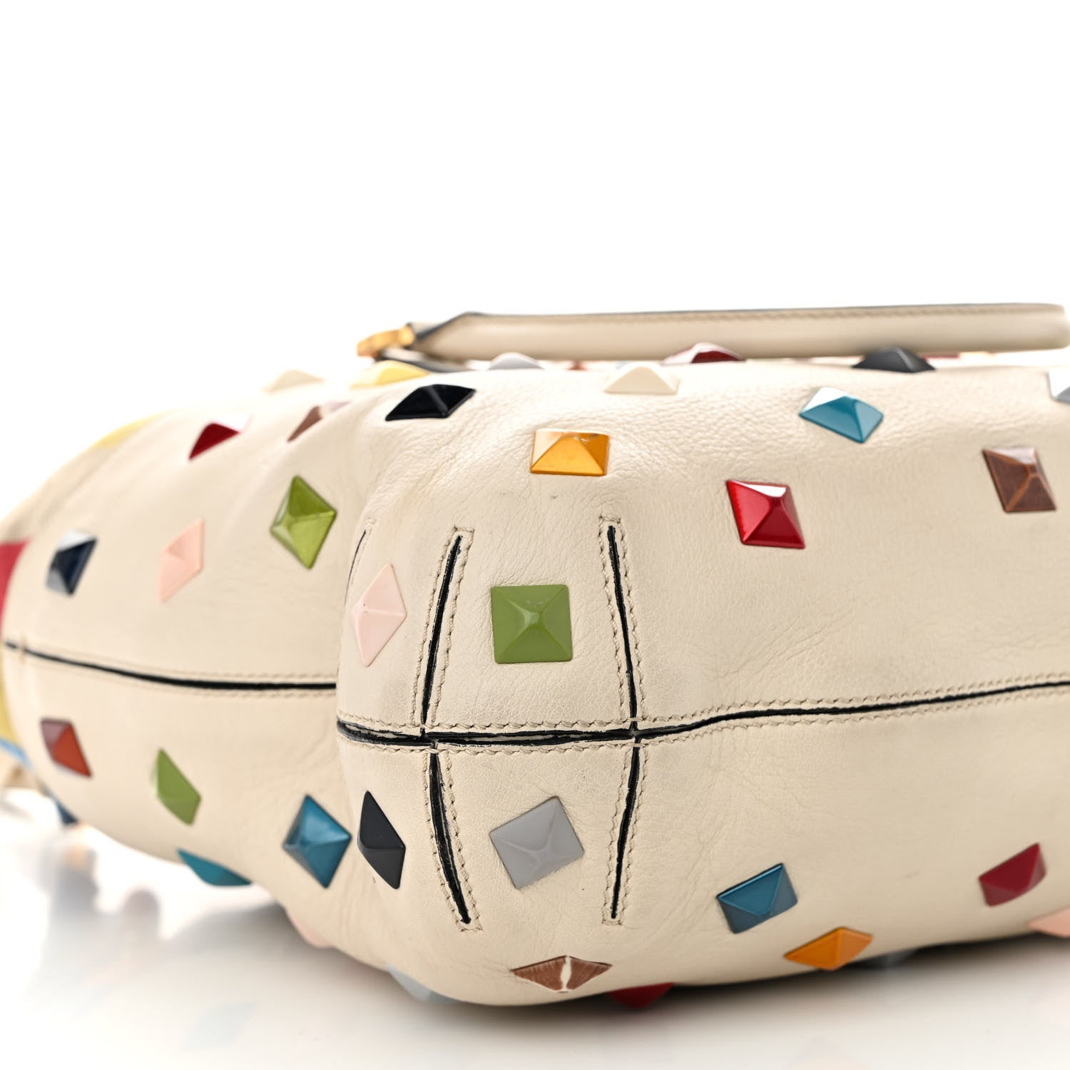 Fendi Calfskin Studded Medium B Fab Drawstring Tote Milk Multicolor 9 of 11