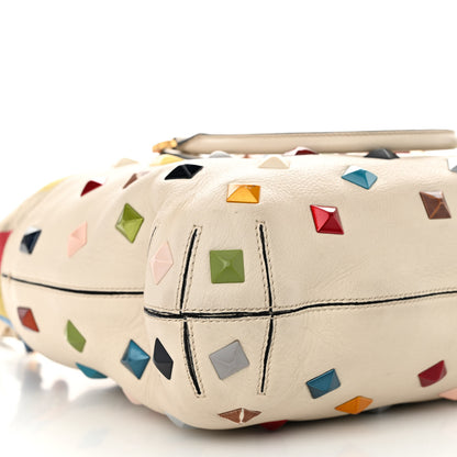 Fendi Calfskin Studded Medium B Fab Drawstring Tote Milk Multicolor 9 of 11
