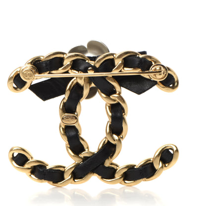 Chanel Metal Calfskin Chain 90's Camellia Brooch Black Gold 4 of 5