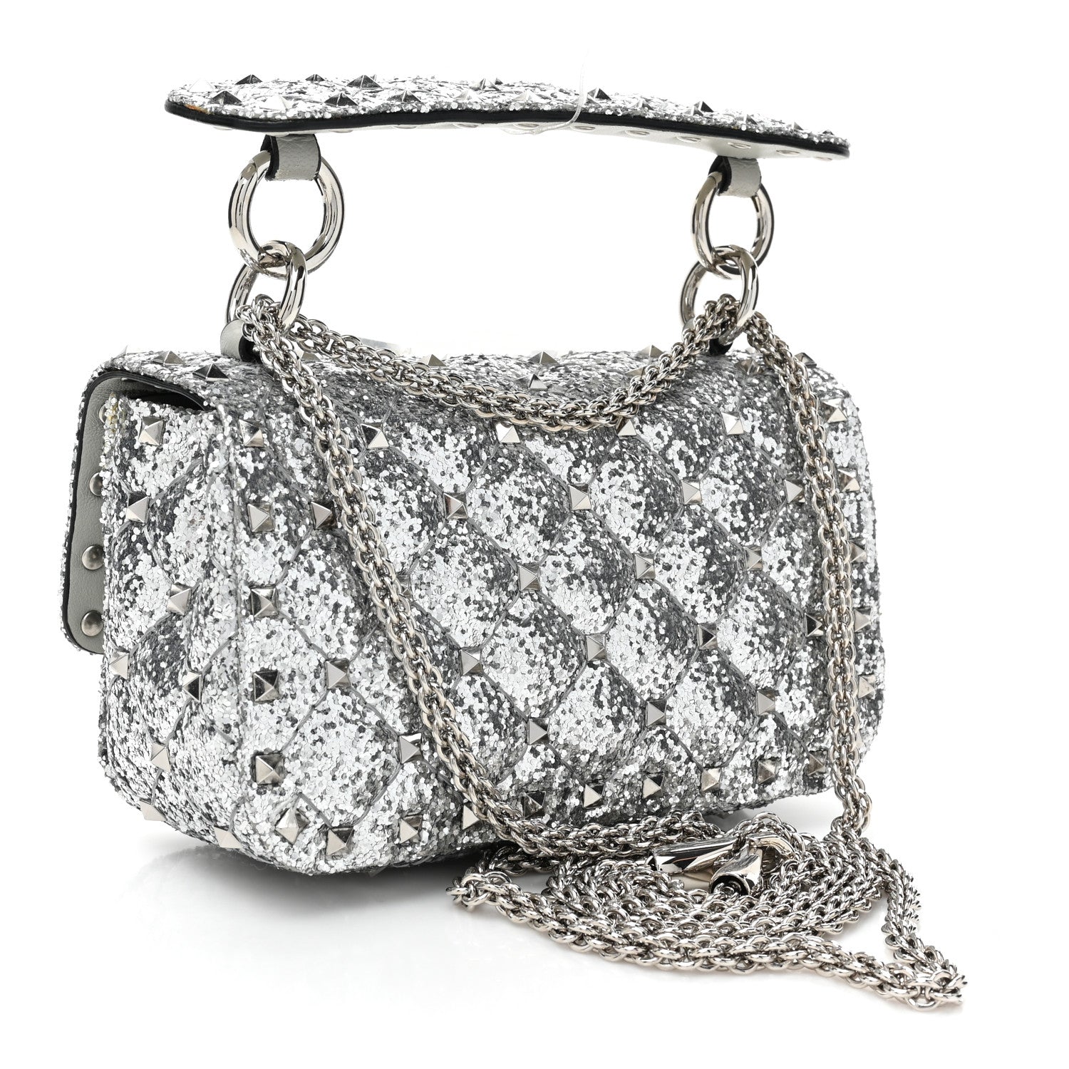 Valentino Garavani Glitter Mini Rockstud Spike Shoulder Bag Silver 2 of 11