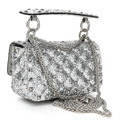 Valentino Garavani Glitter Mini Rockstud Spike Shoulder Bag Silver 2 of 11