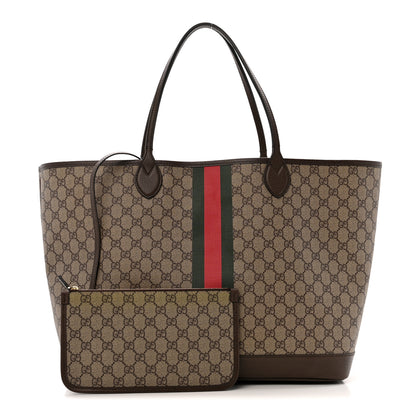 Gucci GG Supreme Monogram Textured Dollar Calfskin Web Large Ophidia Tote Beige Ebony New Acero 3 of 13