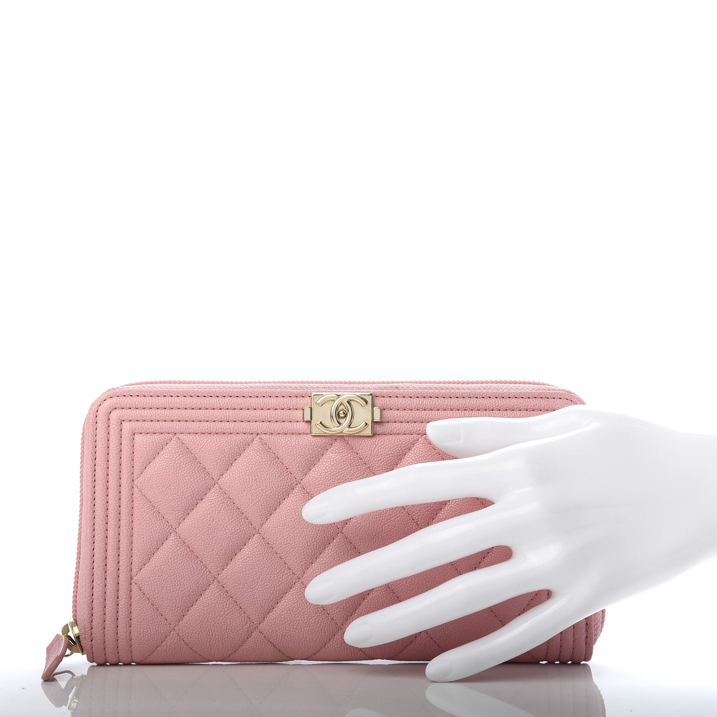 Caviar Quilted Large Boy Zip Around Wallet Pink