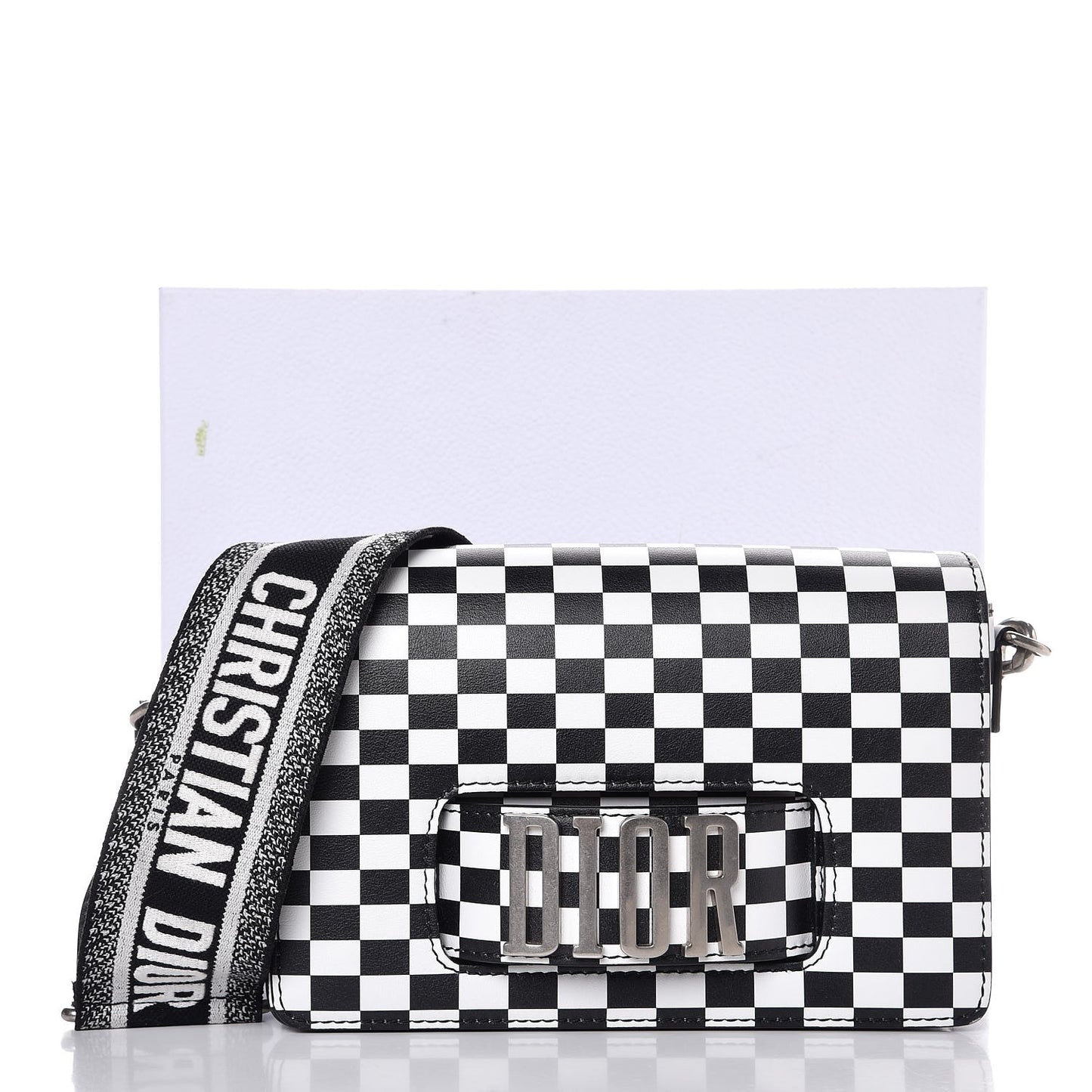 Smooth Calfskin Checkered Dio(r)evolution Flap Bag Black White