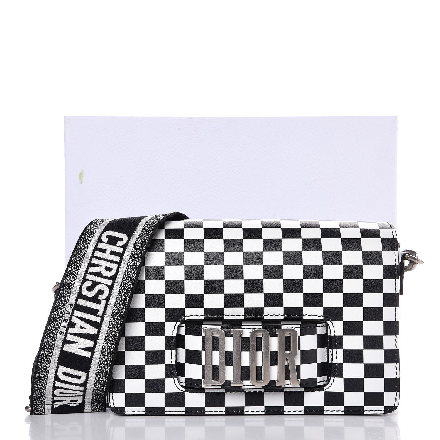 Christian Dior Smooth Calfskin Checkered Dio(r)evolution Flap Bag Black White 7 of 7