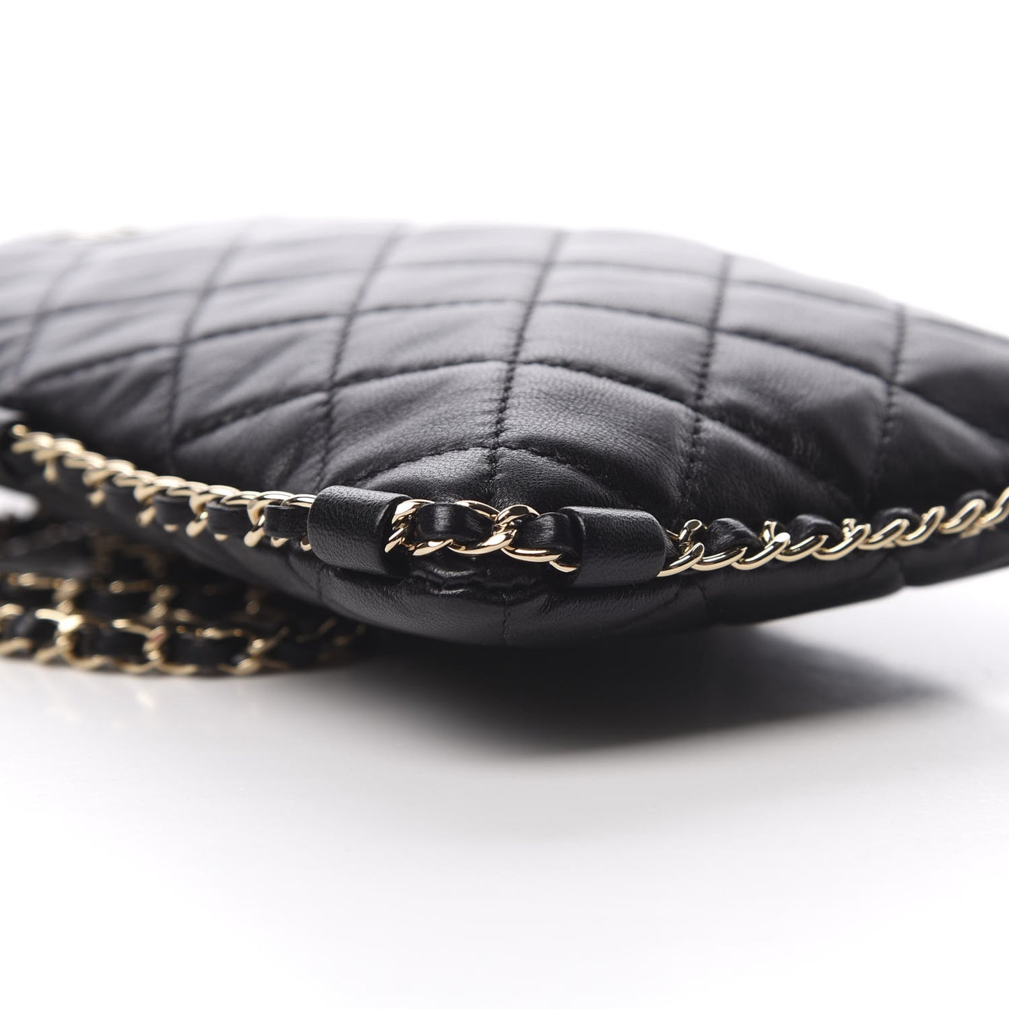 Lambskin Quilted Chain Around Phone Holder Black