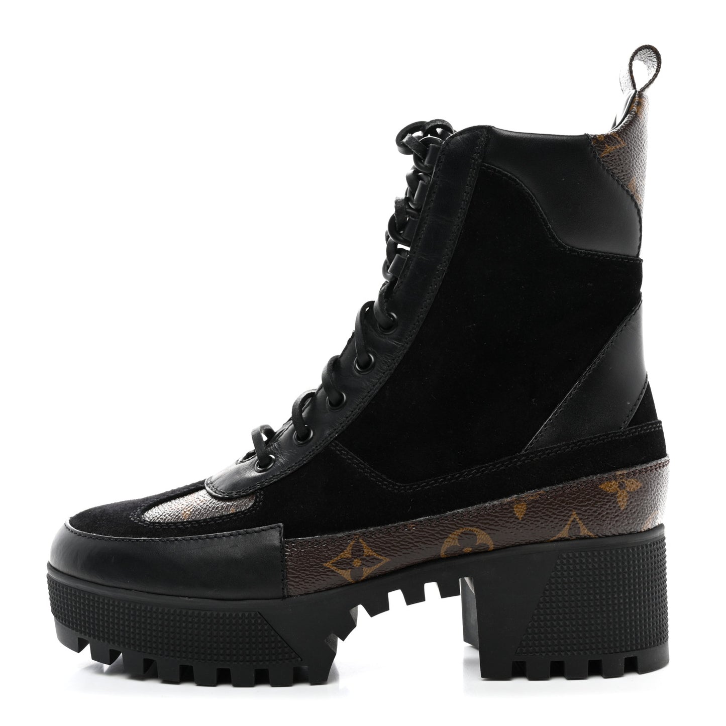 Suede Calfskin Monogram Laureate Platform Desert Boots 38 Black