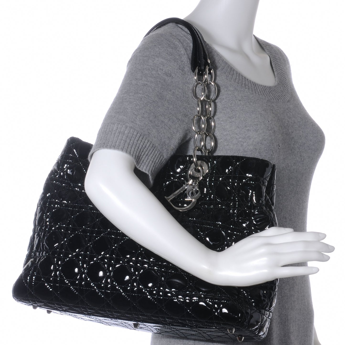 Patent Cannage Dior Soft Shopping Tote Black