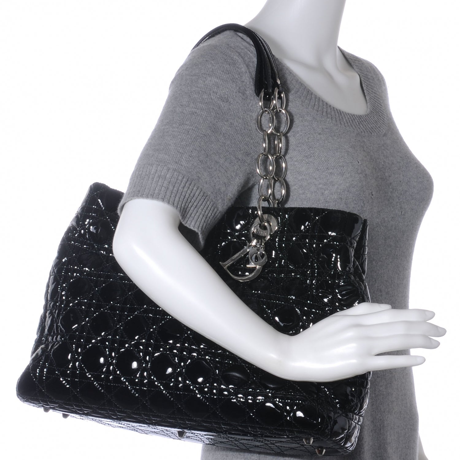 Christian Dior Patent Cannage Dior Soft Shopping Tote Black 2 of 7