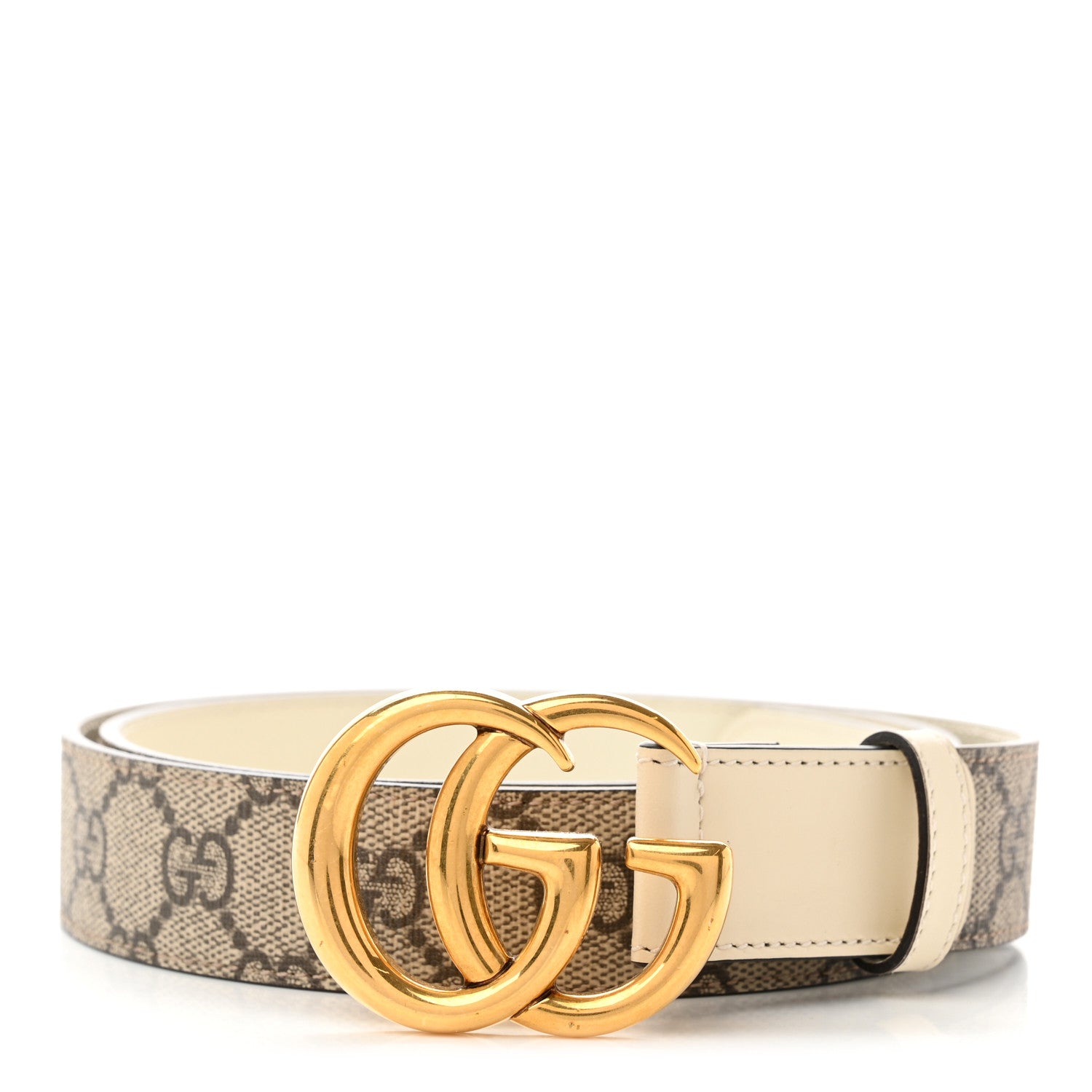 Gucci GG Supreme Monogram Matte Plutone Calfskin Double G 30mm Belt 95 38 Beige Ebony Mystic White 1 of 6