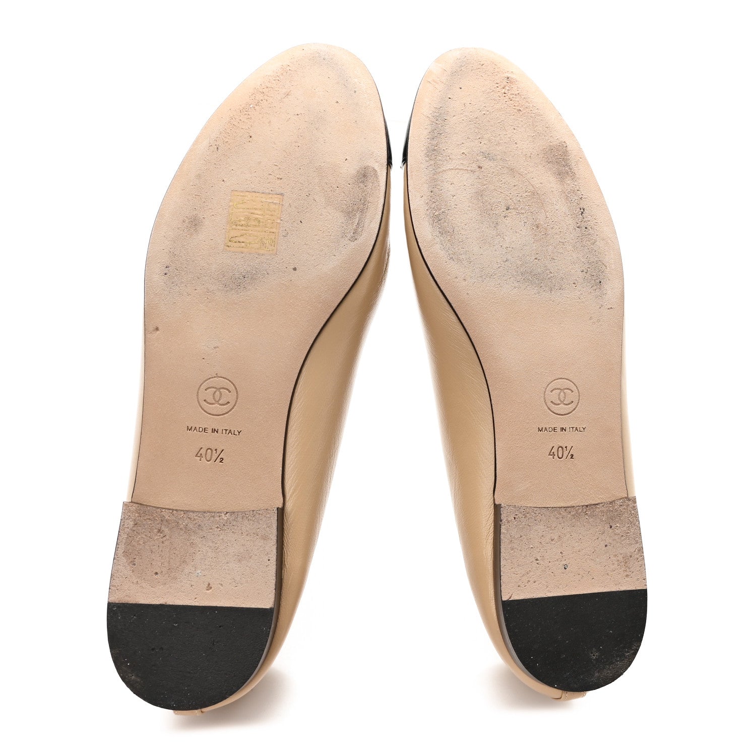 Chanel Lambskin Cap Toe CC Ballerina Flats 41.5 Beige Black 6 of 10