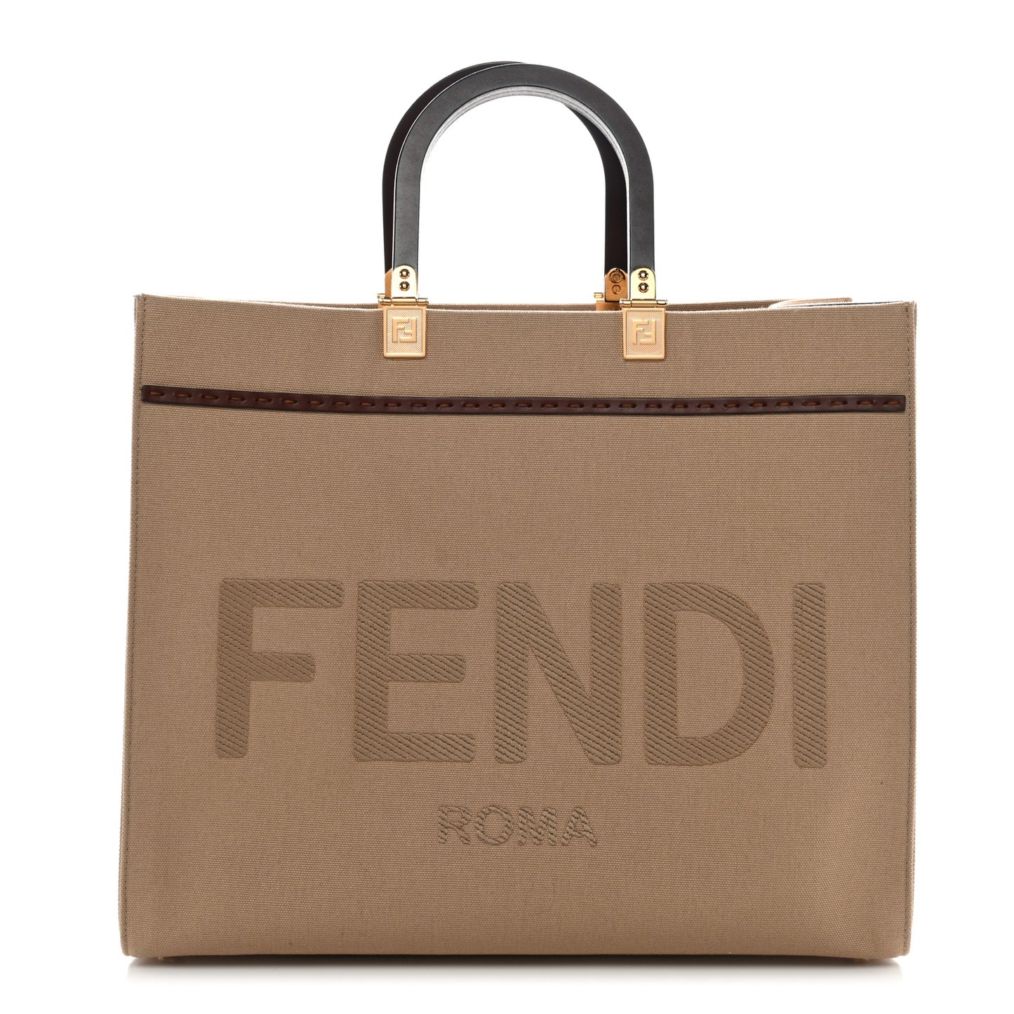 Canvas Vitello King Logo Embroidered Medium Fendi Sunshine Shopper Tote Sand Ghianda