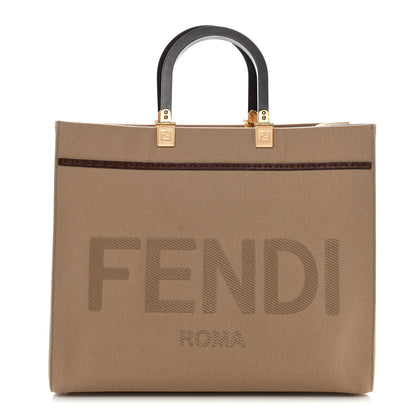 Fendi Canvas Vitello King Logo Embroidered Medium Fendi Sunshine Shopper Tote Sand Ghianda 3 of 28