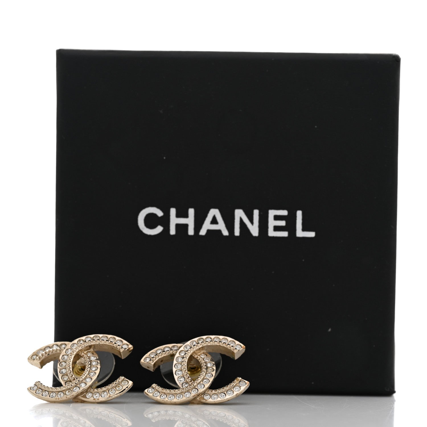 Chanel Crystal CC Earrings Gold 4 of 4