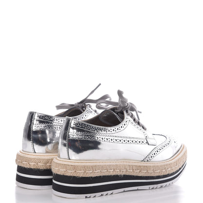 Prada Metallic Calfskin Platform Oxfords 36.5 Argento 4 of 11