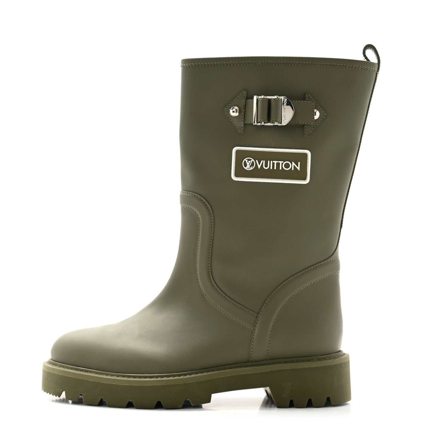 Rubber Calfskin Territory Flat Boots 38 Khaki