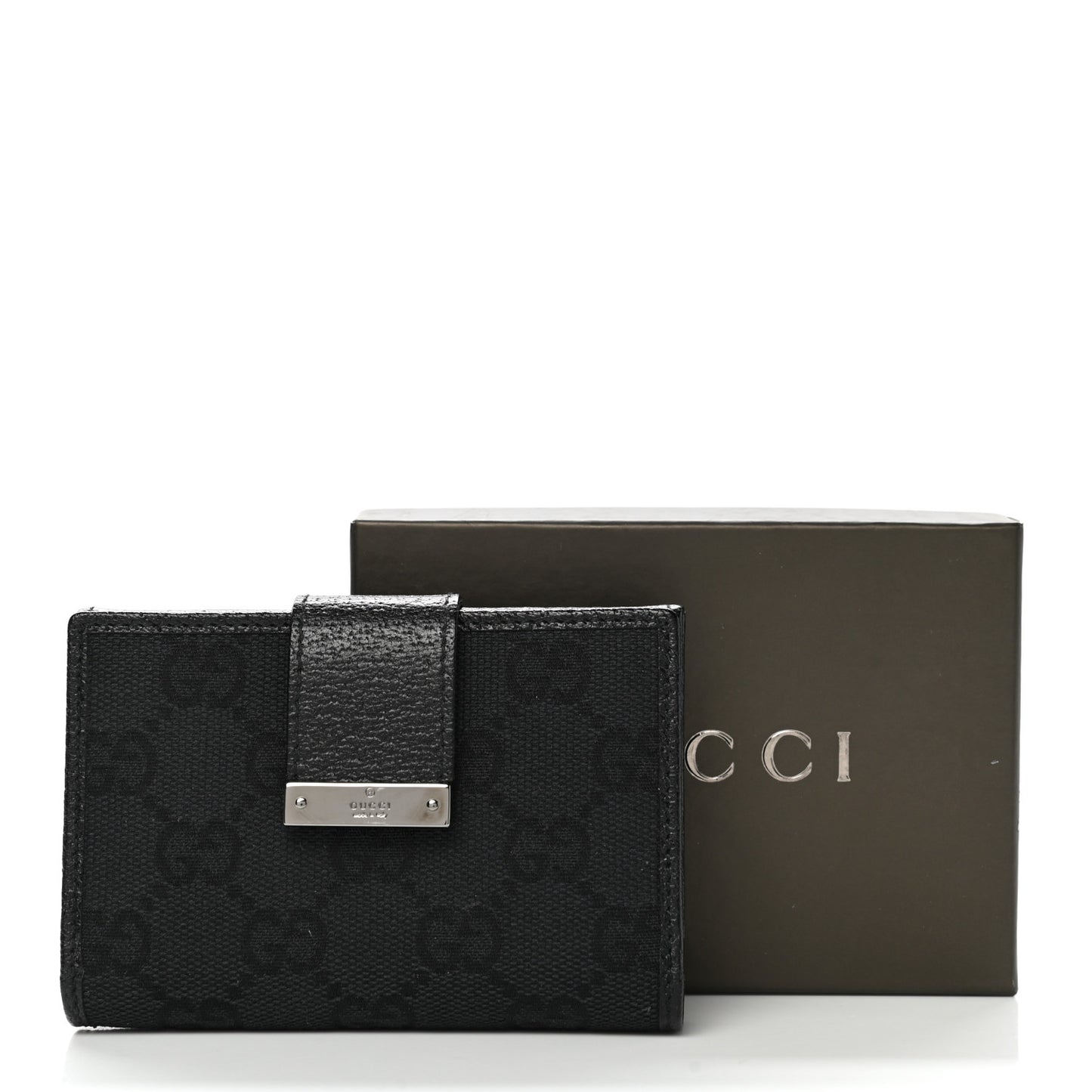 Monogram Metal Bar Compact Flap Wallet Black