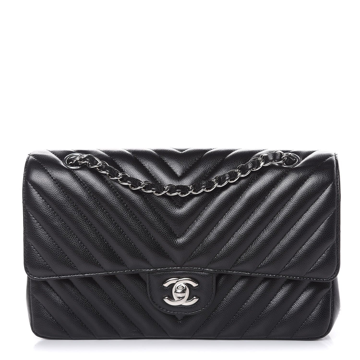 Chanel Caviar Chevron Quilted Medium Double Flap Black 1 of 18
