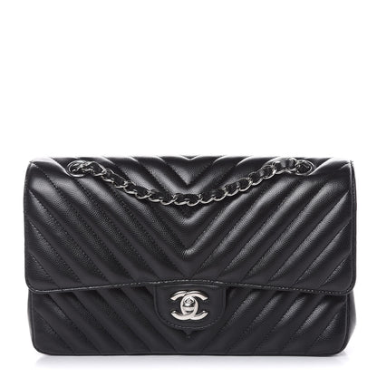 Chanel Caviar Chevron Quilted Medium Double Flap Black 1 of 18