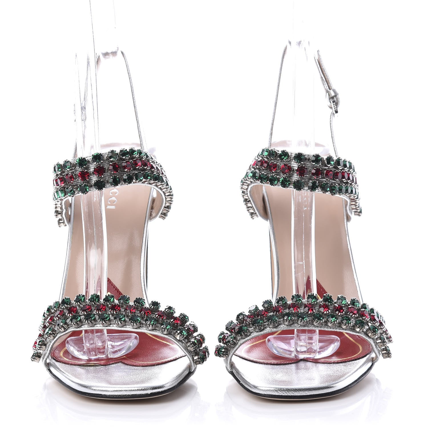 Gucci Nappa Silk Crystal Bertie High Heel Sandals 36.5 Argento 2 of 8