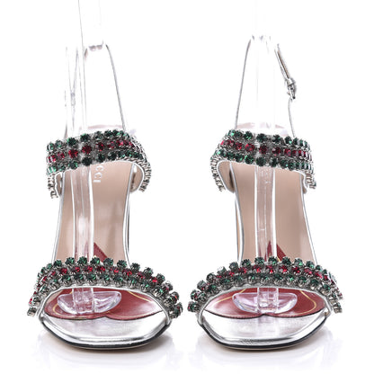 Gucci Nappa Silk Crystal Bertie High Heel Sandals 36.5 Argento 2 of 8