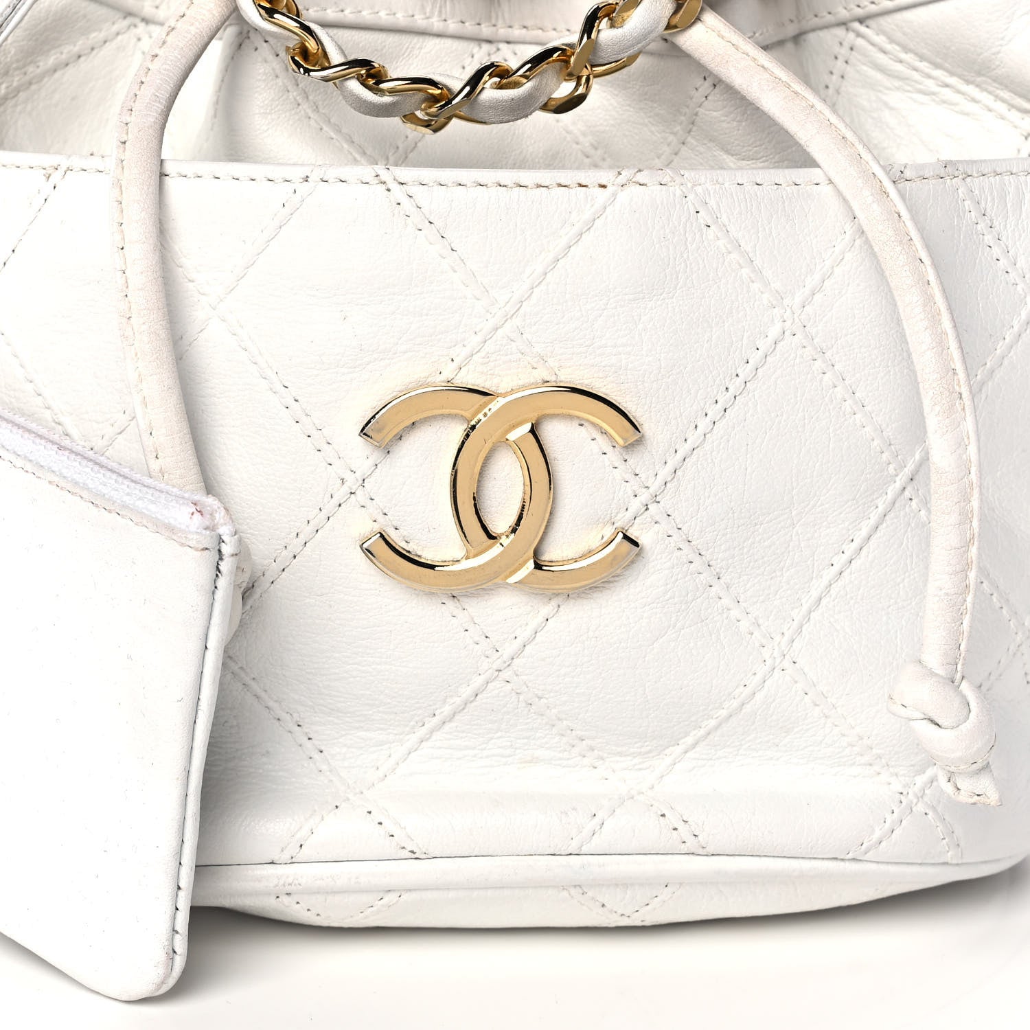Chanel Calfskin Quilted CC Drawstring Bag White 8 of 12
