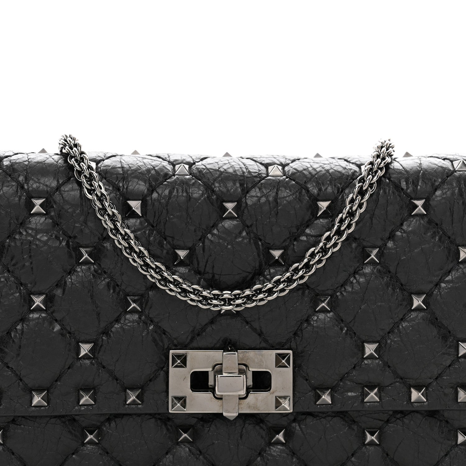 Valentino Garavani Craquele Nappa Rockstud Spike Wallet on Chain Black 5 of 13