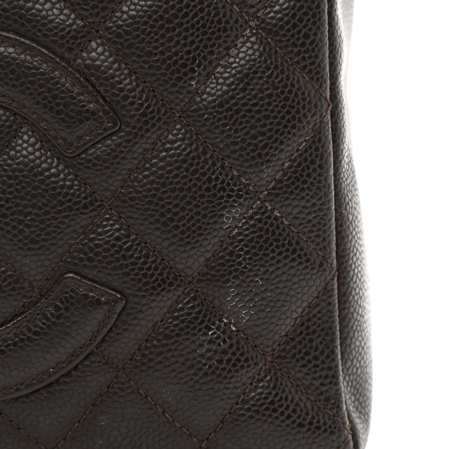 Caviar Quilted Petit Shopping Tote PST Dark Brown