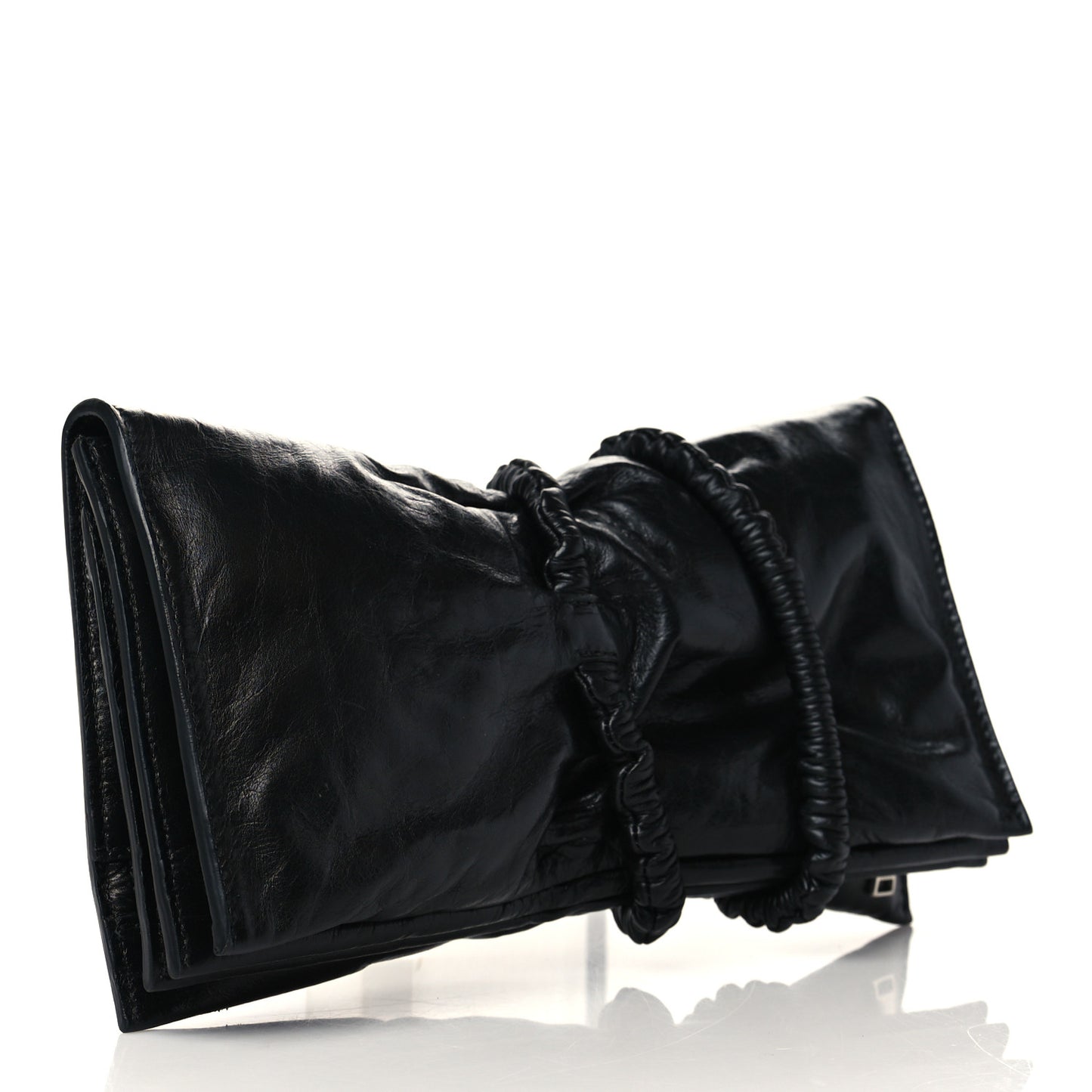 Calfskin Padded Bi Fold Clutch Black